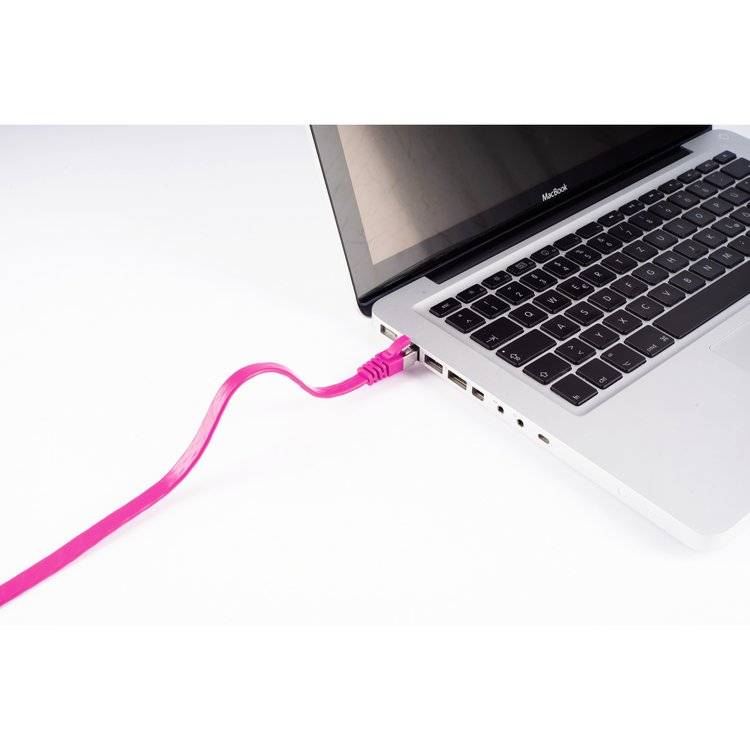 RJ45 Flachkabel m. CAT 7 Rohkabel slim magenta 1m-1