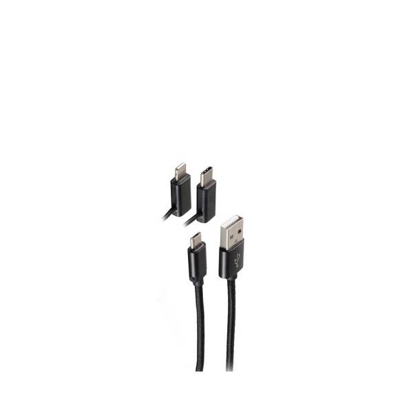 USB 3in1 Ladekabel, Ladekabel USB-A auf USB Micro B + USB Typ C + 8-pin Stecker, Datenkabel, schwarz, 1m