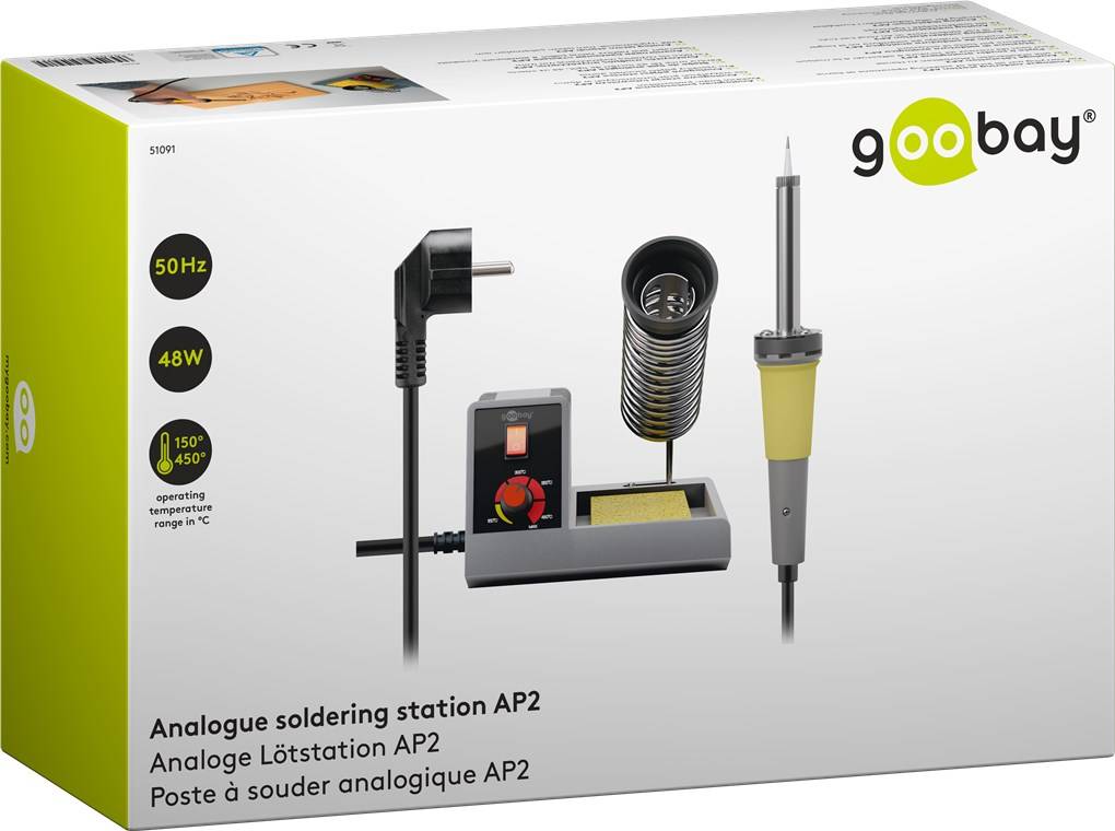 Goobay 51091 Analoge Lötstation 48 W, Lötstation Set mit Drehregler und Kolben, 150–450 °C, Lötkolbenständer-1