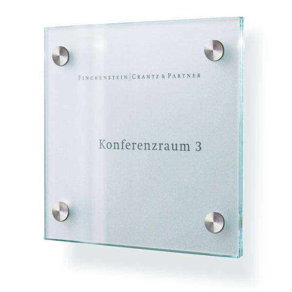 Türschilder CRISTALLO, 2 x 4 mm ESG, 4 Halter à 13 mm, Maße: 15,0 x 15,0 x 2,8 cm-0