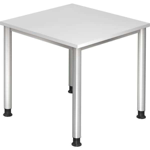 Schreibtisch 4-Fuß-rund 80x80cm Weiß/Silber-0