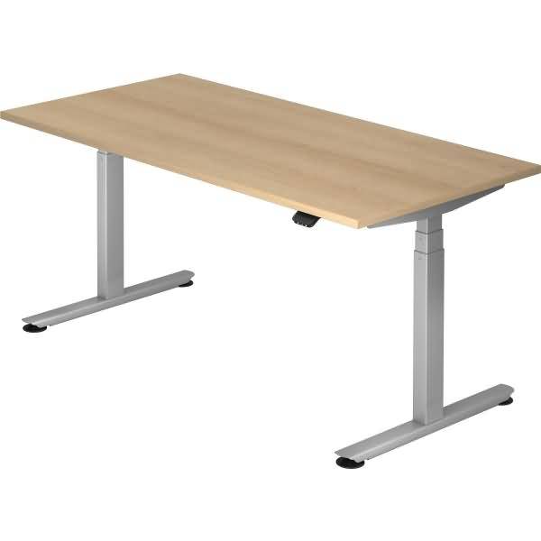Sitz-Steh-Schreibtisch elektrisch 160x80 -127cm Eiche/Silber