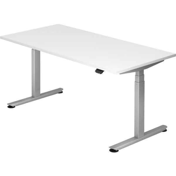 Sitz-Steh-Schreibtisch elektrisch 160x80 -127cm Weiß/Silber
