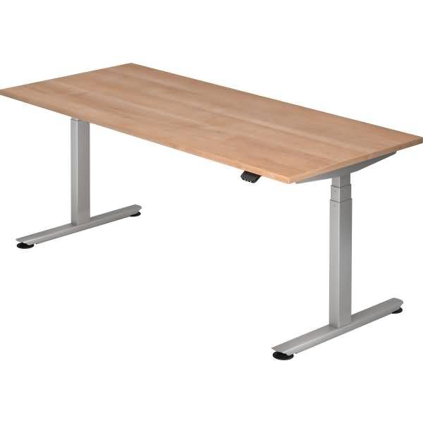 Sitz-Steh-Schreibtisch elektrisch 180x80 -127cm Nussbaum/Silber