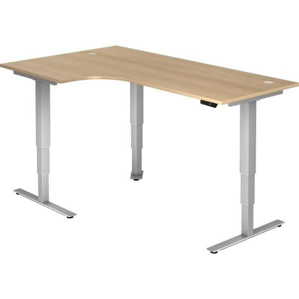Sitz-Steh-Winkeltisch elektrisch 200x120 -128,5cm 90 Grad Eiche/Silber