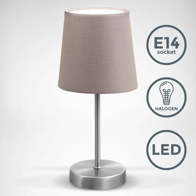 B.K.Licht LED Tischleuchte Stoff Dekolampe Nachttisch-Leuchte Wohnzimmerlampen E14 Taupe