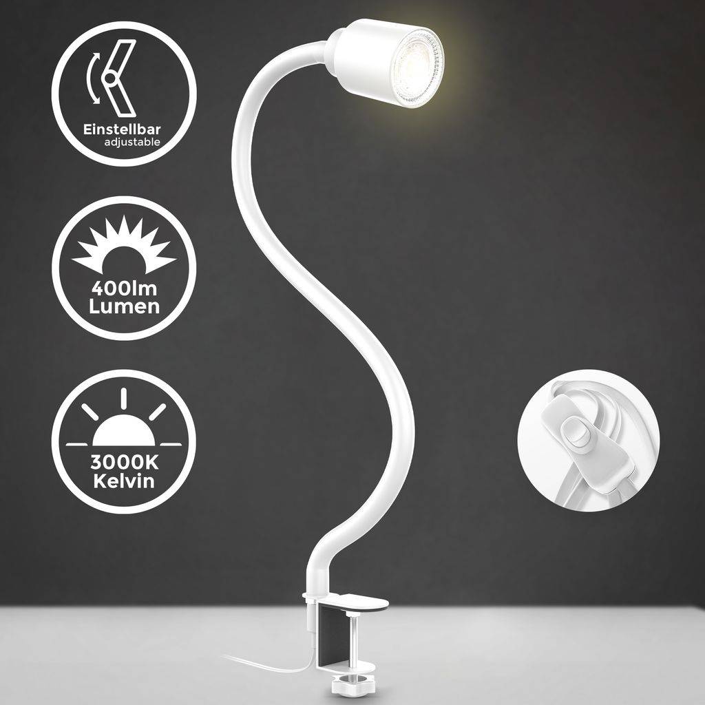 Weiß B.K.Licht Flexibel LED Flexarm kaufen Klemmleuchte Leselampe GU10 Bettlicht 5W Tischlampe