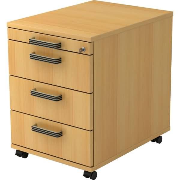 Rollcontainer 58cm 3 Schübe Schloss Streifengriff Buche-0