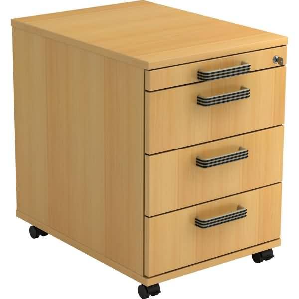 Rollcontainer 58cm 3 Schübe Schloss Streifengriff Buche-1