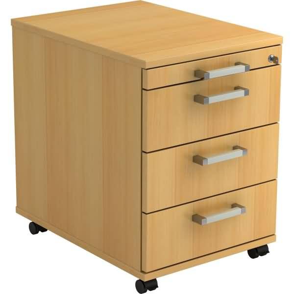 Rollcontainer 58cm 3 Schübe Schloss Chromgriff Buche-1