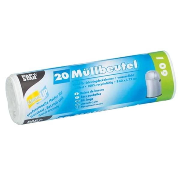 20 Müllbeutel, HDPE 60 l 72 cm x 60 cm transparent 10 my