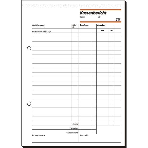 Formularbuch Kassenbericht A5 VE=50 Blatt