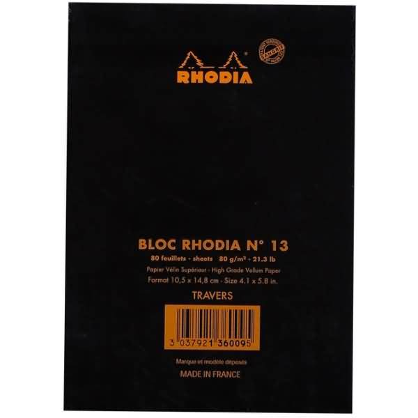Notizblock Rhodia Nr. 13 A6 liniert 80 Blatt schwarz