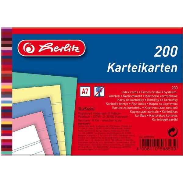 Karteikarten A7 170g/qm liniert farbig sortiert VE=200 Stück-0