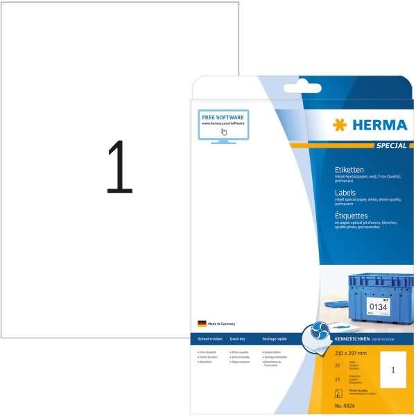 Inkjet-Etiketten A4, 210 x 297 mm, weiß, permanent haftend-0