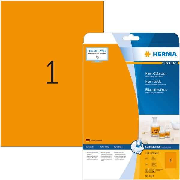 Etiketten neon-orange 210x297mm Special A4 LaserCopy 20 Blatt