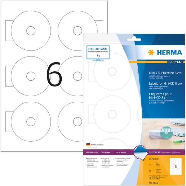 CD-Etiketten Mini weiß Durchmesser 78mm Special A4 VE=60 Stück-0