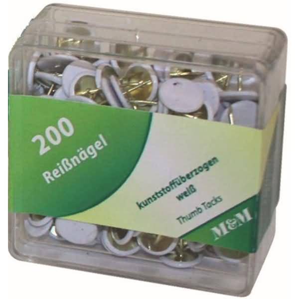 Reißnägel kunststoffüberzogen weiß VE=200 Stück