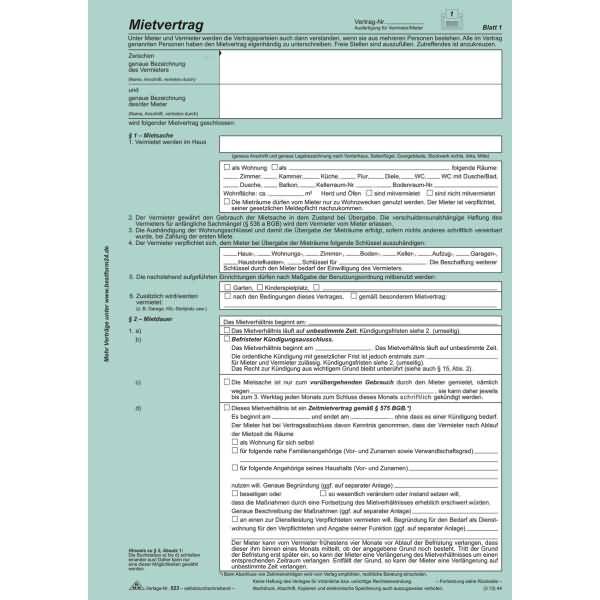 Vordruck Universal-Mietvertrag A4 4x2 Seiten selbstdurchschreibend