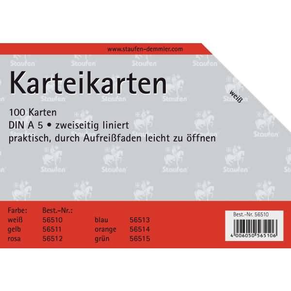 Karteikarten A5 liniert 180g/qm weiß VE=100 Stück-0