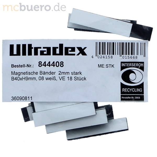 Magnetische Abschnitte 40x9x2mm VE=18 Stück weiß