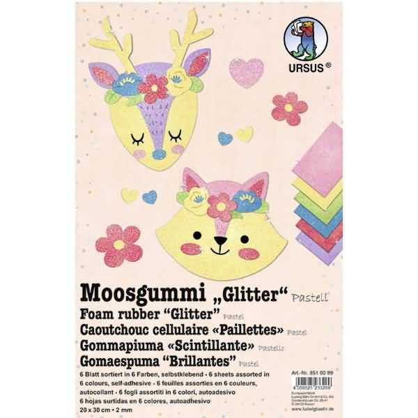 Moosgummi 2mm 20x30cm VE=6 Blatt 6 Farben Glitter Pastell-0