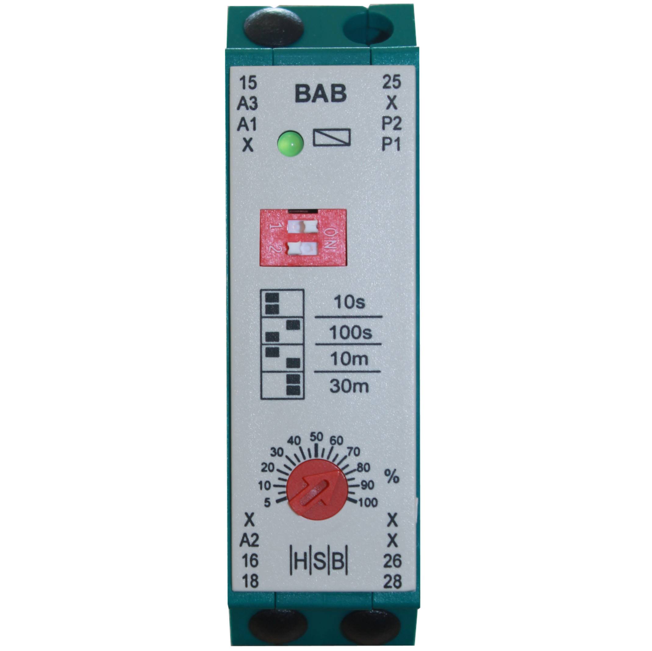Zeitrelais BAB abfallverzögert ohne Hilfsspg. 85-265 V AC u. 24V AC/DC, Zeitbereich: 0,01s - 30min, 2 Wechsler-0