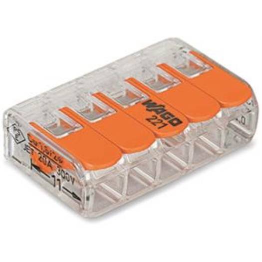 WAGO 221-415-25 221 Verbindungsklemme flexibel: 0.14-4 mm² starr: 0.2-4 mm² Polzahl: 5 25 St. Transparent, Orange-0