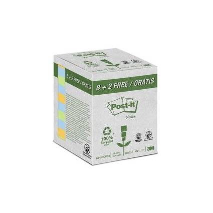 Post-it Haftnotizen Recycling Notes, 76 x 76 mm, farbig-0
