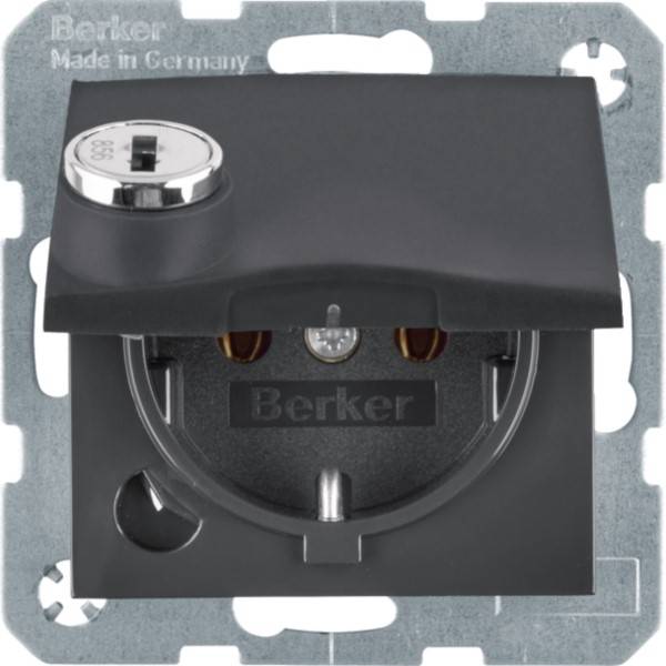 Berker SCHUKO-Steckdose anth/mt Steckklemme, Schloss 47631606-0