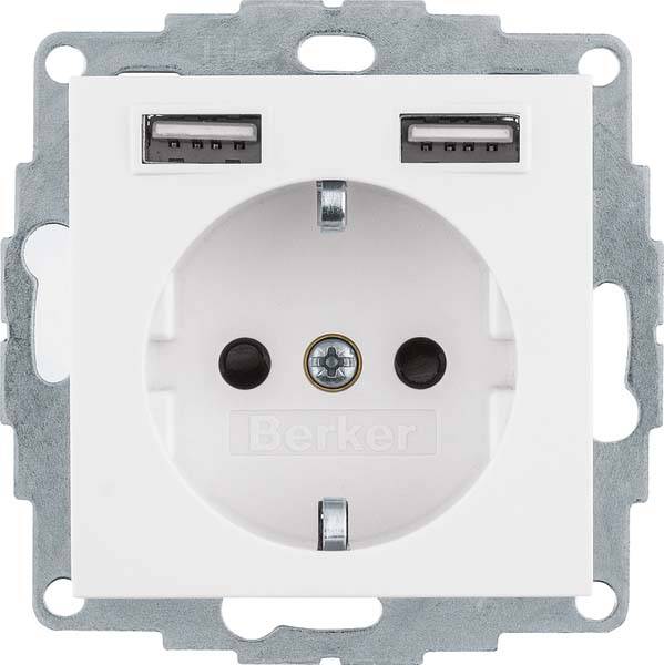 Auslauf***Berker 48038989 Steckdose SCHUKO/USB S.1 polarweiß glänzend-0