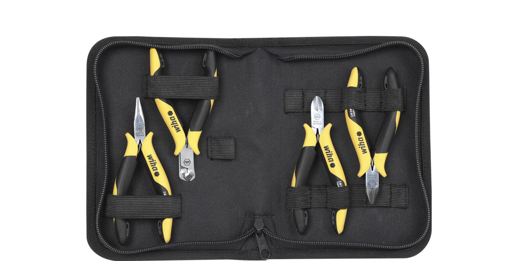 Wiha Zangen Set Professional ESD Seiten-, Schrägvornschneider, Flachrundzange 5-tlg. inkl. Werkzeugmappe (33507)-0
