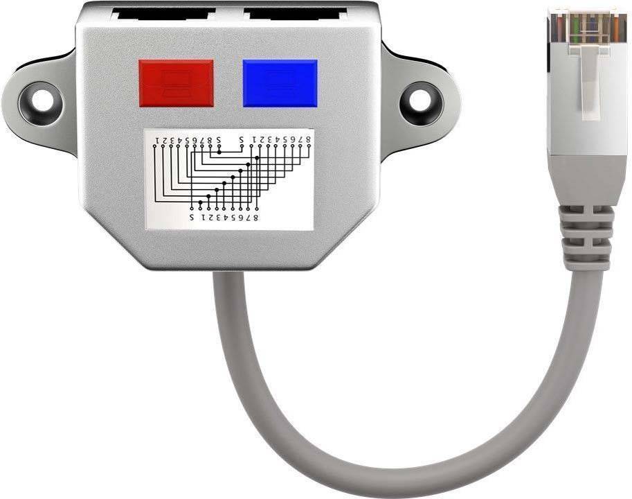 WENTRONIC Y-Adapter Kabel-Splitter (1x RJ45-Stecker / 2x RJ45-Buchse | grau) - 0,15 m