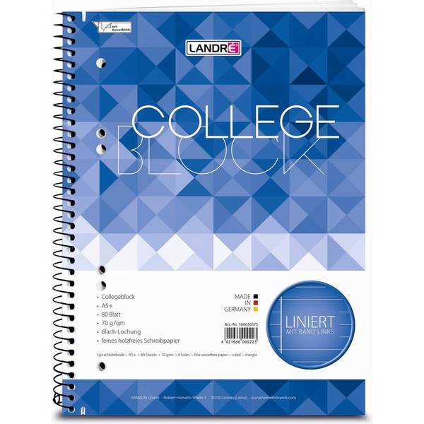 Collegeblock College A5+ 80 Blatt 70 g/qm 6-fach gelocht liniert