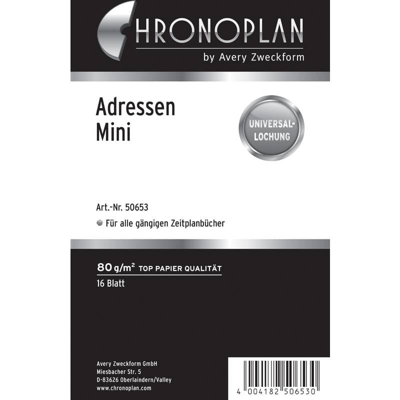 Chronoplan Schreibblock, Adressen Blatt, 16 Blatt, weiß