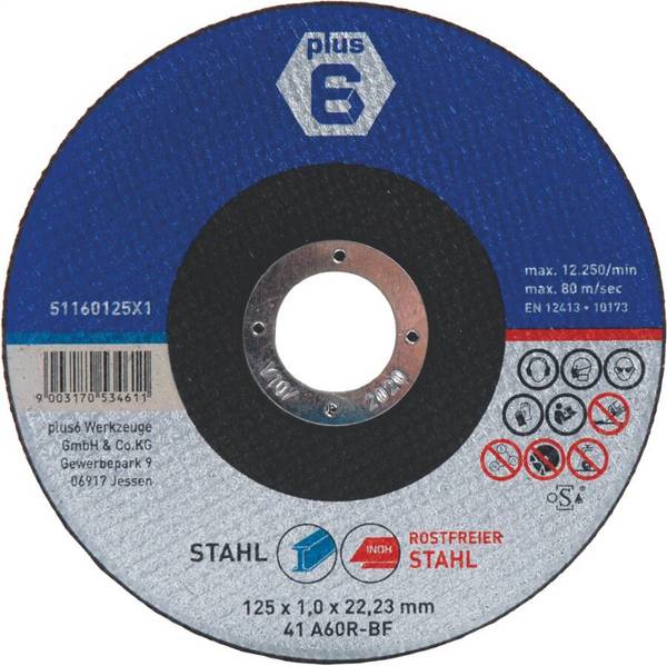 Trennscheibe Stahl oder Edelstahl plus6 - slim 51160115X1 Ø 115 mm Breite 1 mm Bohrung 22,23 mm