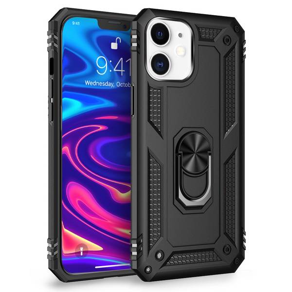 NALIA Ring Hülle für iPhone 12/ iPhone 12 Pro, Handy Hard Case Schutz Cover Etui Schwarz