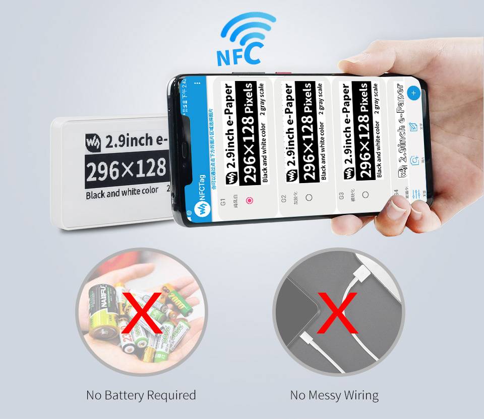 WaveShare 2.9inch Passive NFC-Powered E-Paper 296×128, No Battery-2