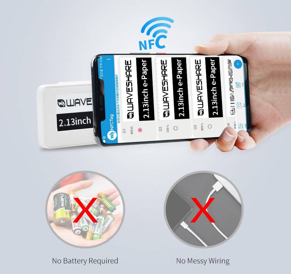 WaveShare 2.13inch Passive NFC-Powered e-Paper, No Battery-1