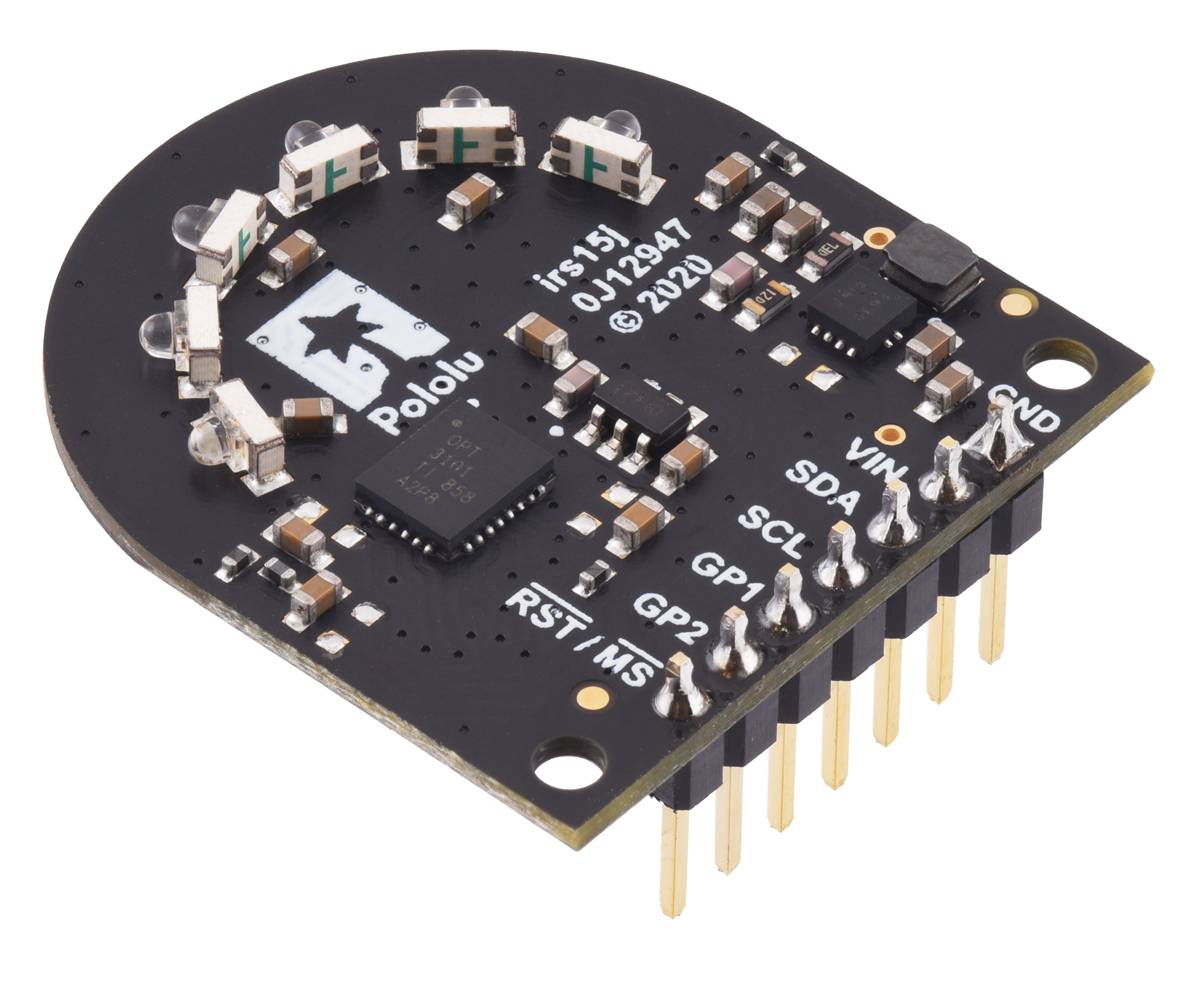 Pololu 3-Channel Wide FOV Time-of-Flight Distance Sensor for TI-RSLK MAX Using OPT3101-2