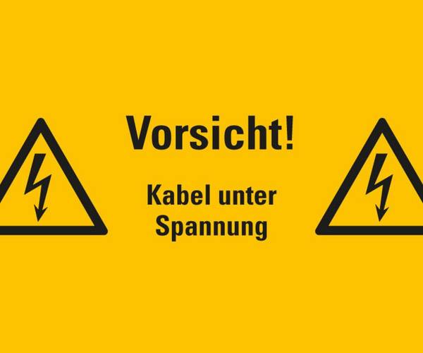 Warnschild Vorsicht! Kabel unter Spannung, Folie, selbstklebend, 200x300mm