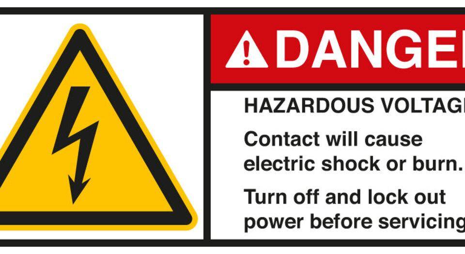 ANSI-Aufkleber DANGER Hazardous voltage.Contact will.,UL anerk.,35x80mm,2/Bogen-0