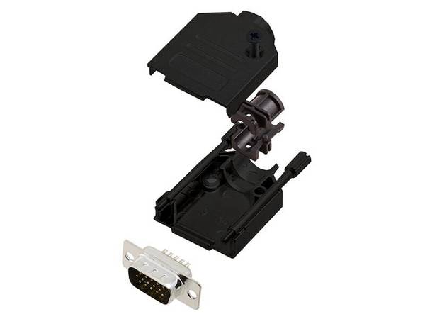 Encitech Connectors AB DTZK09-BK-HDP15-K Bausatz mit D-Sub Gehäuse Vollmetall und 15 polig HD Stiftleiste löt Isolatorfa