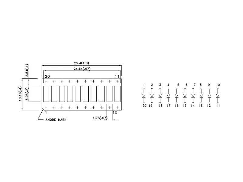 Kingbright Balkenanzeige 10-stellig gelb 588 nm 9 mcd-2