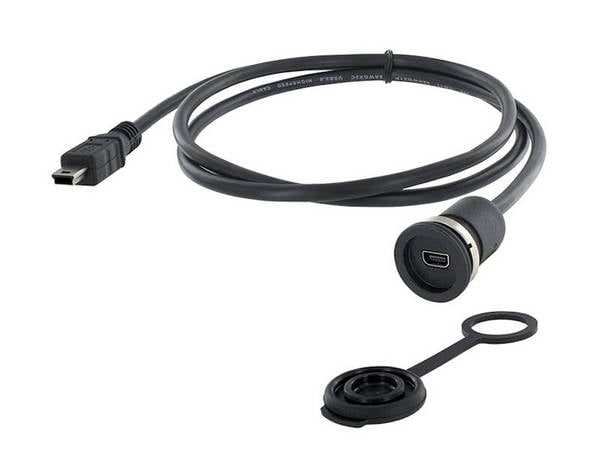 Encitech Connectors AB M16 Einbaubuchse Mini-USB 2.0 Typ B mit Kabel 1,0 m auf Stecker Mini-USB 2.0 Typ B Kunststoff und