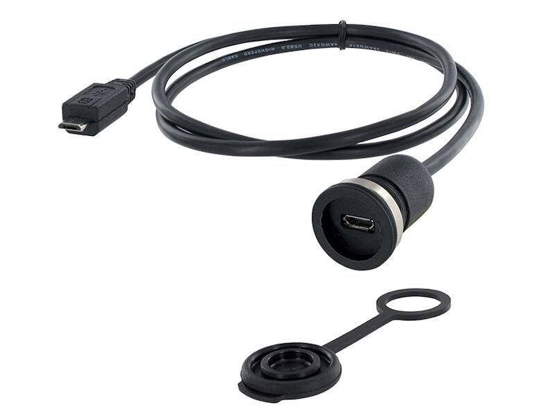 Encitech Connectors AB M16 Einbaubuchse Micro-USB 2.0 Typ B mit Kabel 1,5 m auf Stecker Micro-USB 2.0 Type B Kunststoff-0