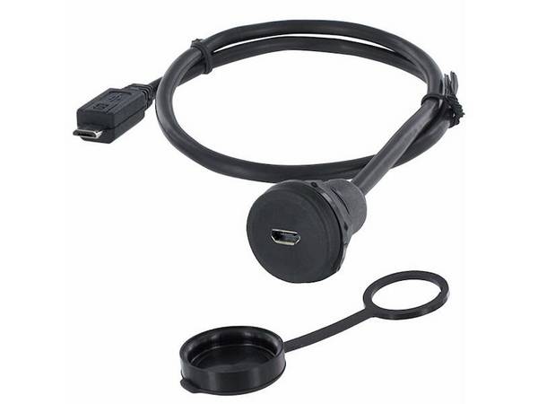 Encitech Connectors AB M22 Einbaubuchse Micro-USB 2.0 Typ B mit Kabel 1,5 m auf Stecker Micro-USB 2.0 Type B Kunststoff