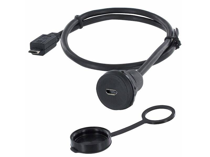Encitech Connectors AB M22 Einbaubuchse Micro-USB 2.0 Typ B mit Kabel 1,5 m auf Stecker Micro-USB 2.0 Type B Kunststoff-0