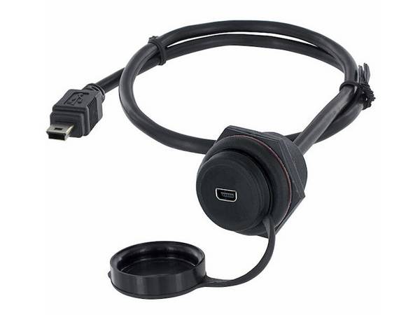 Encitech Connectors AB M30 Einbaubuchse Mini-USB 2.0 Typ AB mit Kabel 1,5 m auf Stecker Mini-USB