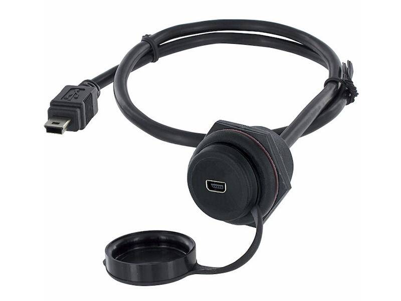 Encitech Connectors AB M30 Einbaubuchse Mini-USB 2.0 Typ AB mit Kabel 1,5 m auf Stecker Mini-USB-0
